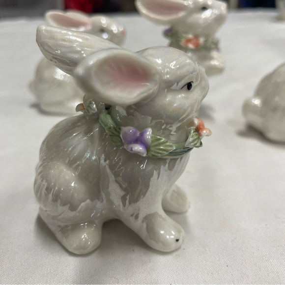 Ceramic Bunny Figurines (4) with Floral Accents 2” - Picture 9 of 14